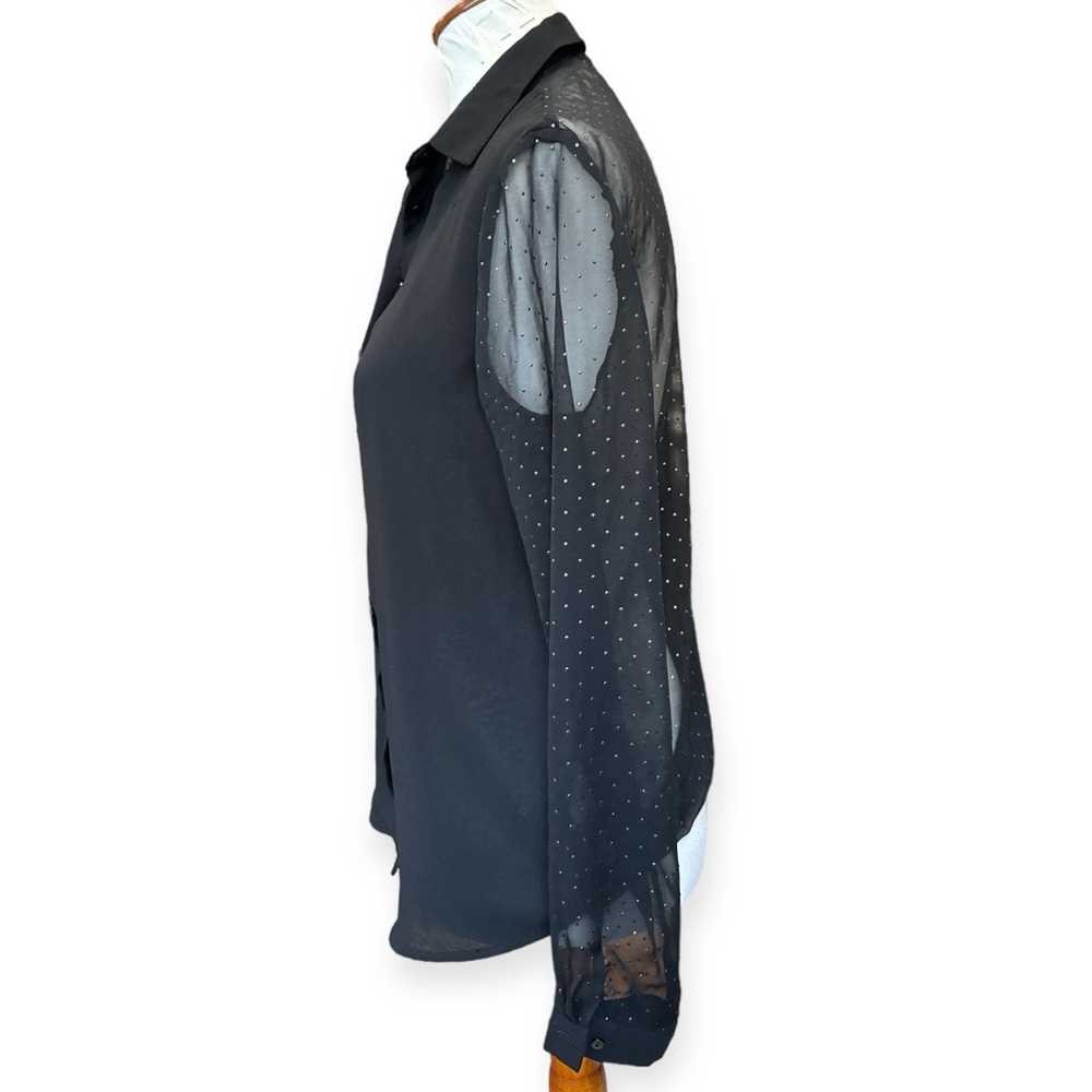 Zara Basic Black Button Down Sheer Back Dots Long… - image 4